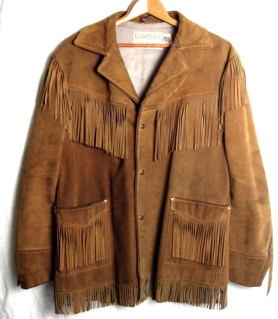 1970s Vintage Mens Leather Suede Fringed Jacket. Mens Fashion