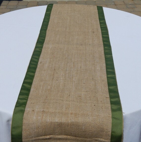 Burlap Table Runner with Moss Green Ribbon Wedding Shower