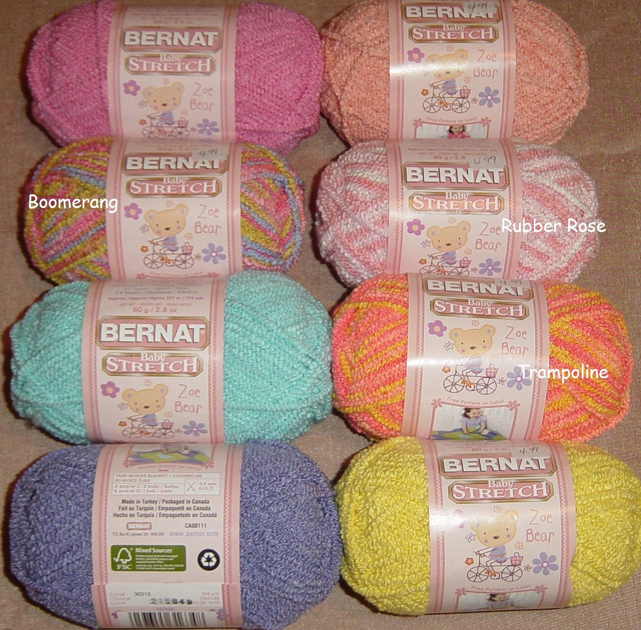 Three Skeins Bernat Baby Stretch Yarn Rubber Rose