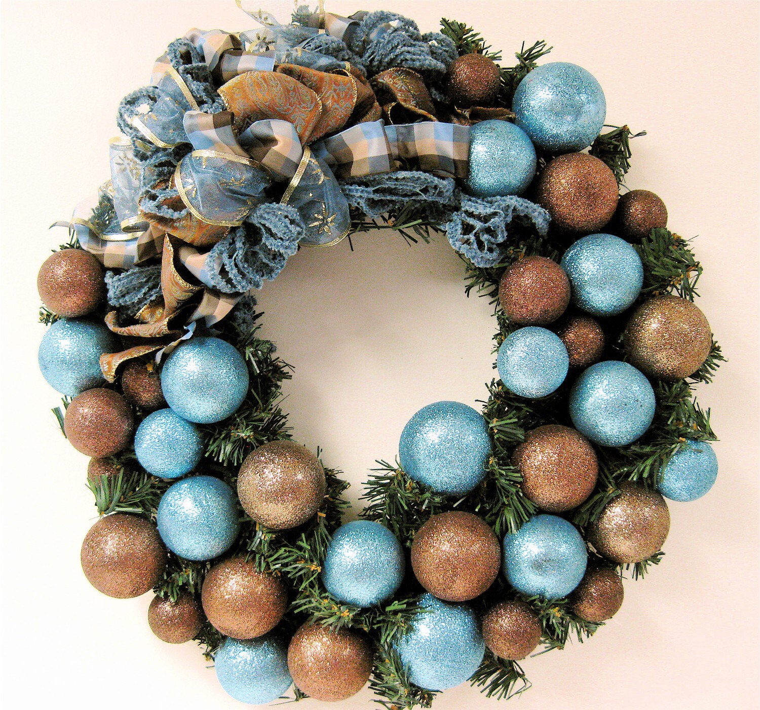 Christmas Wreath Teal And Brown Holiday Wreath Approx.