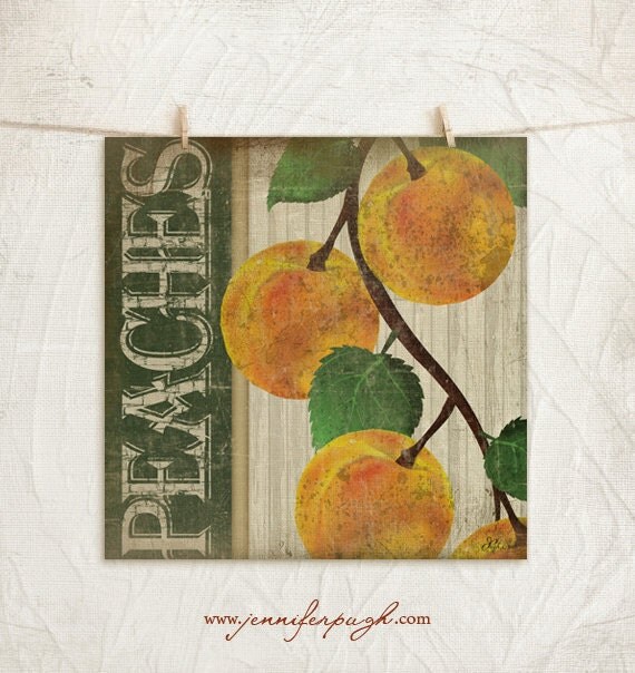 Items similar to Vintage Peaches 12x12 Print Country, Kitchen Wall