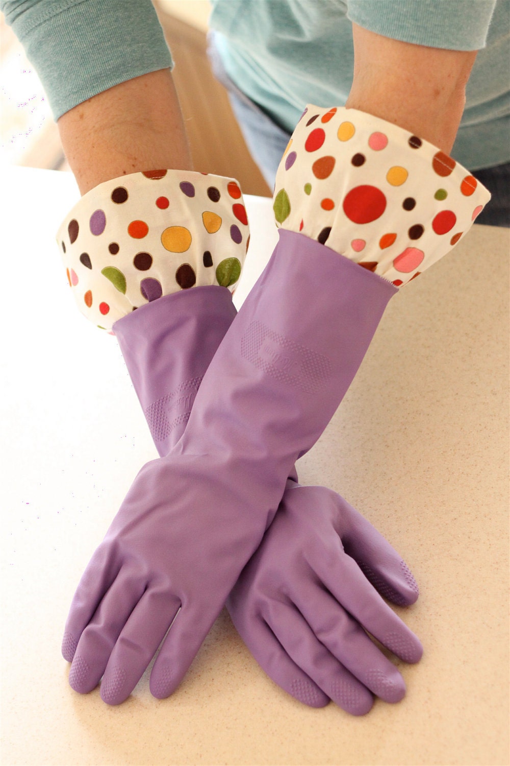 Fancy Ruffled Rubber Gloves for Dishwashing or Cleaning