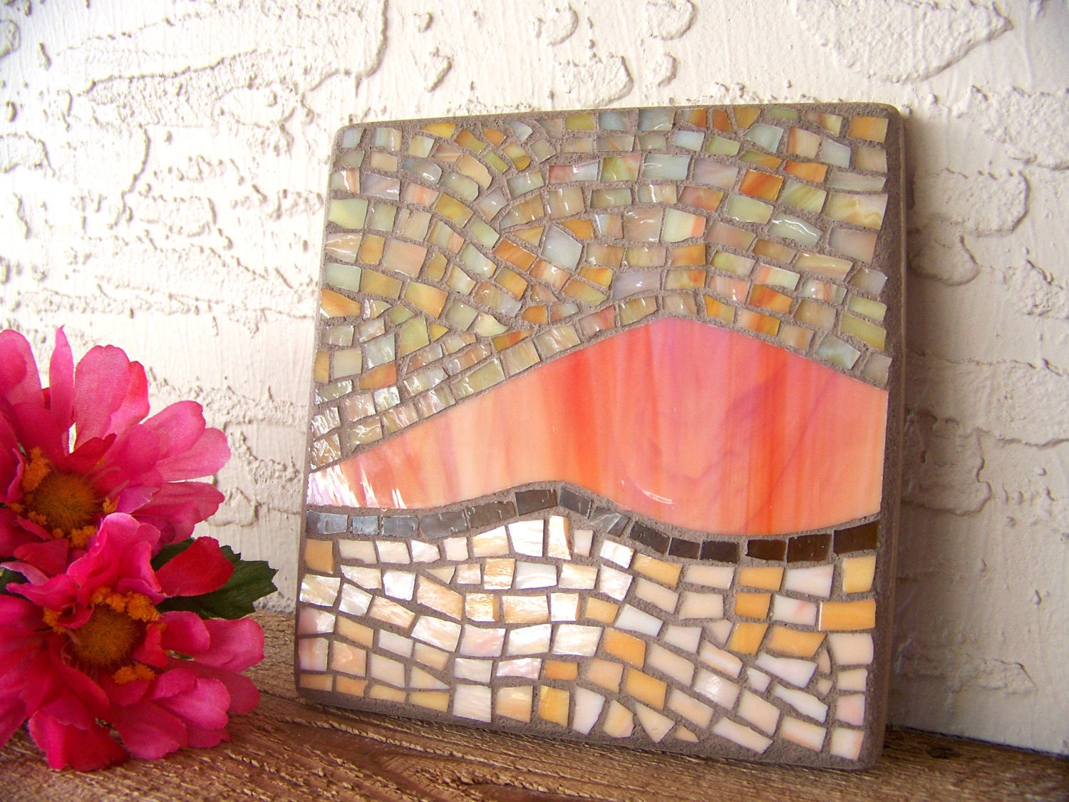 Modern Wall Art Stained Glass Mosaic Orange And Brown Wall