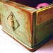 Repurposed Upcycled Wood Sewing Machine Cabinet Drawer Washi Tape Dispenser Box with Yardstick in Light Ivy Green and Yellow