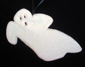 Ghost Ornament Unique Custom Sugar White Hand Piped Hand Made Vintage Inspired Halloween Birthday Glowing Glitters Cake Topper Decoration