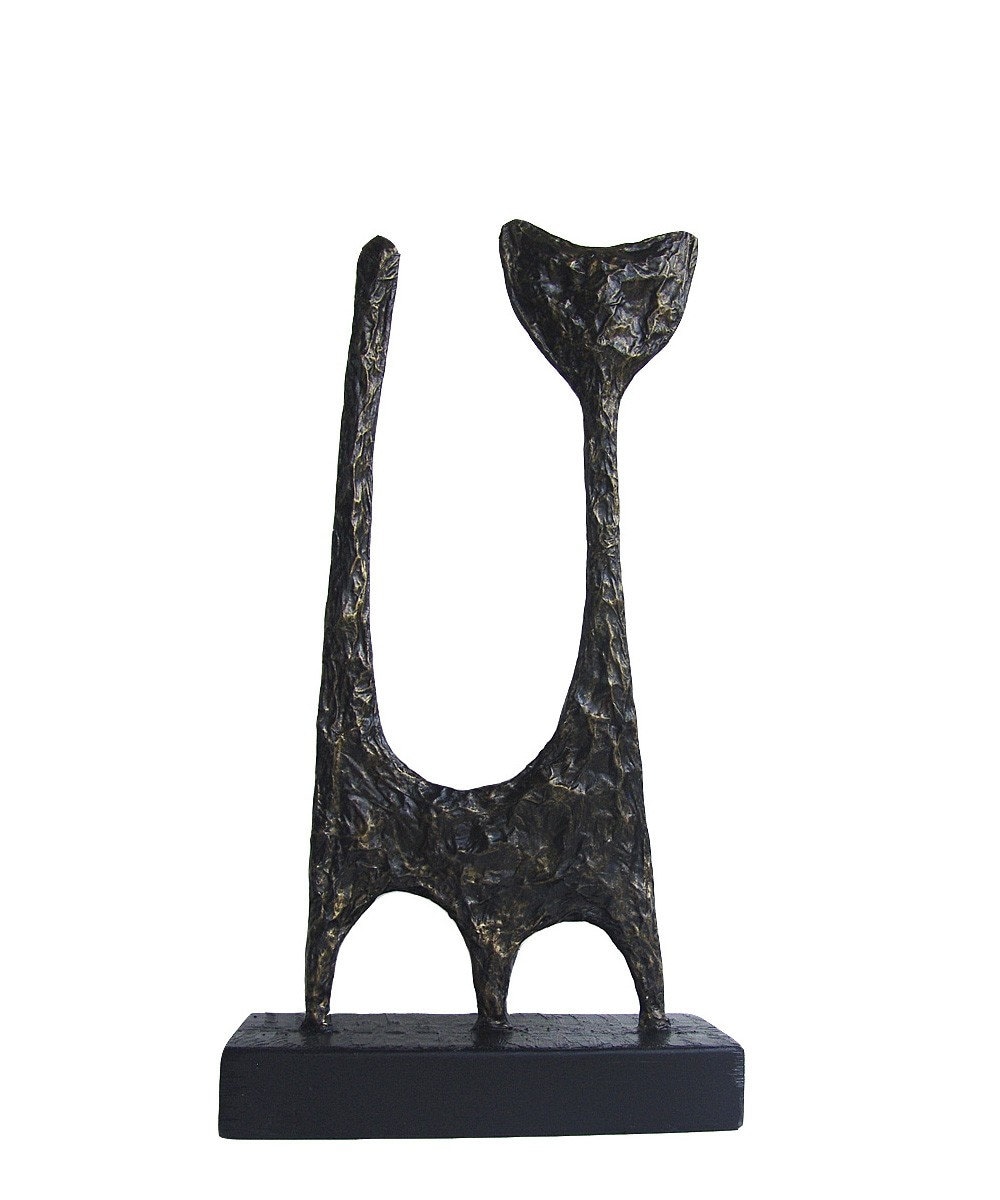 Modern Abstract Cat Sculpture Faux Bronze