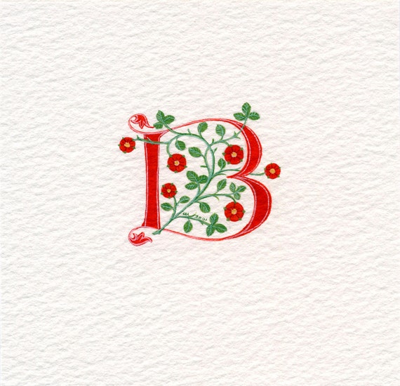 Initial letter 'B' in red with red roses custom