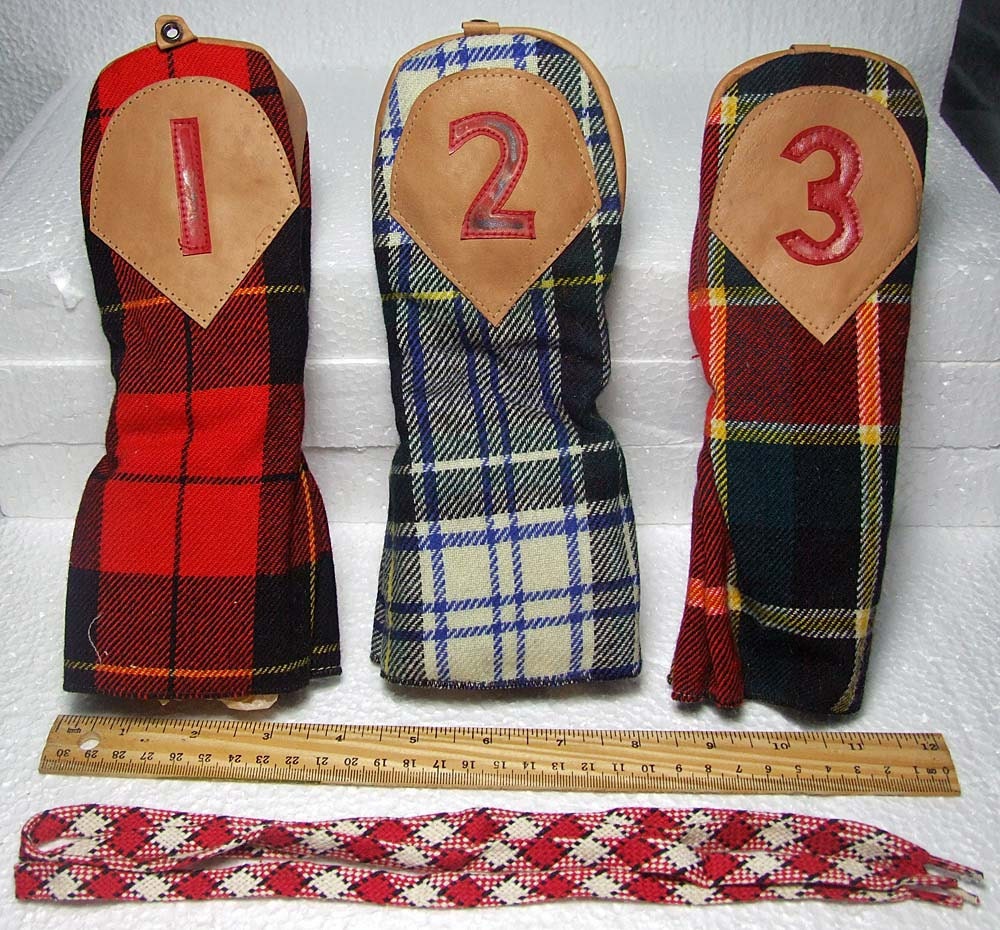 AWESOME 1940s Vintage Golf Club Head Covers Classic Plaid