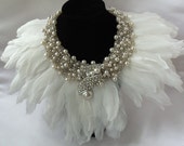 Statement Collier Necklace, White Beaded Bridal Neck Piece, Made to Order, Wedding Accessory, Angel, Haute Collar