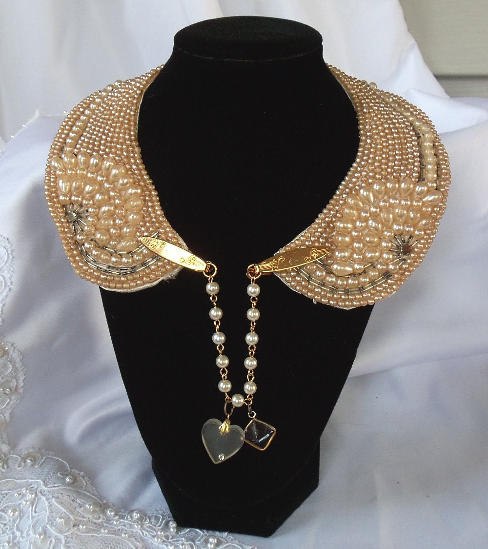 Beaded bridal collar necklace ivory vintage by HopscotchCouture