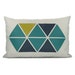 12x18 Outdoor Pillow Cover | Geometric and Modern Garden Decor | Apple Green, Teal, Navy Blue Triangles & Grey Canvas | Lumbar Pillow Cover