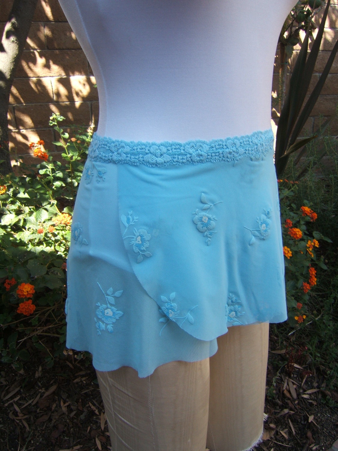 Dance Ballet Wrap Skirt in Aqua Blue Floral Mesh by ASummersDream