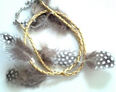 Braided Cord with Feathers in Metallic Gold / Wrap Around Ankle or Wrist