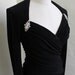 Film Noir bombshell Dress - 1940's style Ruched Crepe Evening Dress with Rhinestone Brooches by Lillie Rubin