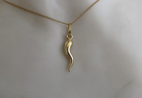 14k Gold Italian Horn Pendant Lucky Charm/medium size