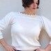 Vtg NUBBY Pointelle White Cropped Sweater Blouse Scalloped Neck M