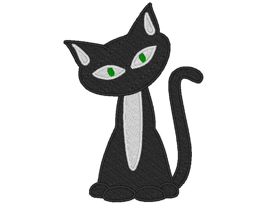 Cute Halloween Black Cat machine embroidery applique by artapli