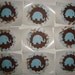FREE SHIPPING 24 scalloped circle elephant stickers-- blue and brown-- baby shower envelope seal-- party favor sticker