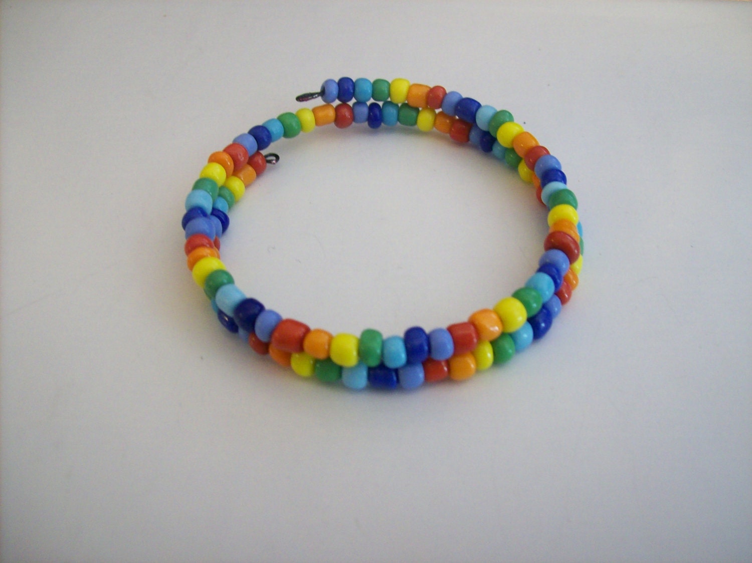 Hand Beaded Rainbow Metal Coil bracelet