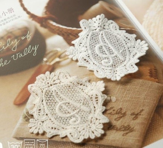 Vintage Letter A Embroidery Lace Appliques Beige Appliques