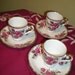 S A L E--DEMITASSE Cups & Saucers Vintage Moss ROSE China Made in Japan Set of 3 Settings Servings