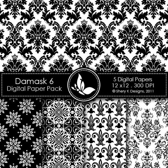 Printable Damask Paper Pack 6 5 Printable Digital