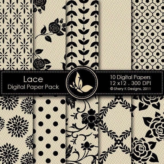 Lace Paper Pack 10 Printable Scrapbooking Digital papers