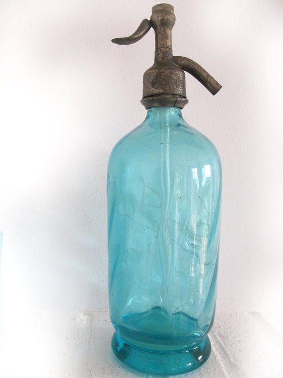 Antique french aqua blue seltzer bottle Paris