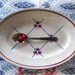 Circa 1930, French oval flat art deco , blue motif stencil