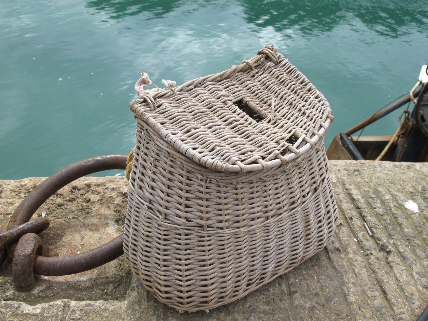 Circa 1930 French vintage wicker fishing basket
