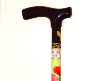 Walking Cane - Walking Stick - Fritz Handle - Hand Painted - Puzzle - Four Seasons