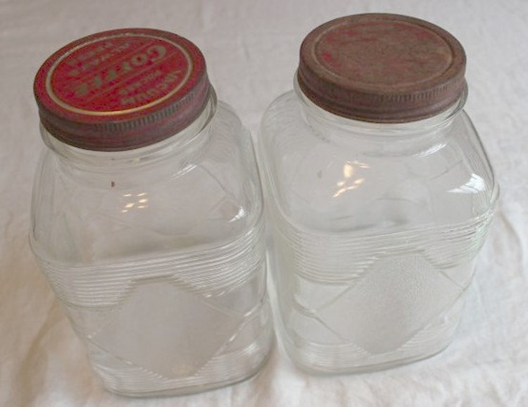 Set Of Vintage Glass Coffee Jar Square Glass Jar Coffee By Jittt