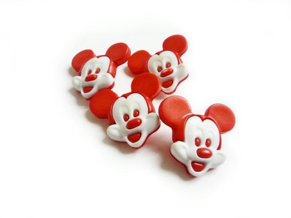4 Mickey Mouse Vintage Buttons White & Red Kids Buttons