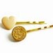 Set of Two Vintage Blush & Gold, Heart Buttons Hair Bobby Pins