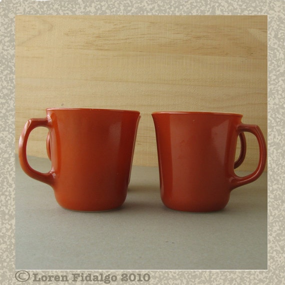 Vintage Corelle Rust Color Coffee Mugs Set of 4.