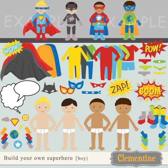 Build your own superhero clip art images, superhero clipart, superhero images (boy)- Instant Download Il_570xn