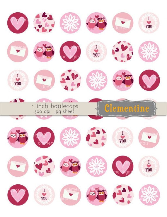 Valentine bottle cap images, bottlecap images, one inch circles, digital collage sheet - Instant Download Il_570xn