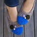 Women's Crochet Slippers in Blue & Beige, House Slippers with Vintage Buttons, Ballet Shoes, Slipper Socks, Flats