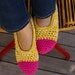 Women's Crocheted Slippers, House Shoes in Hot Pink & Yellow