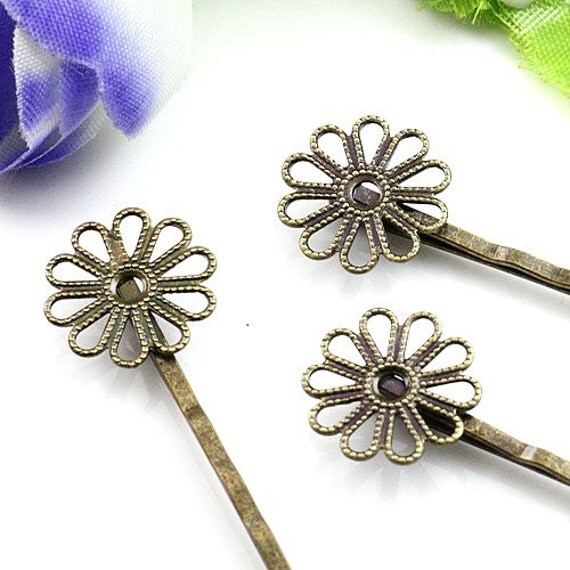 4pcs 55mm Antiqued Bronze Color Hair Pins with 15mm Pad 05085