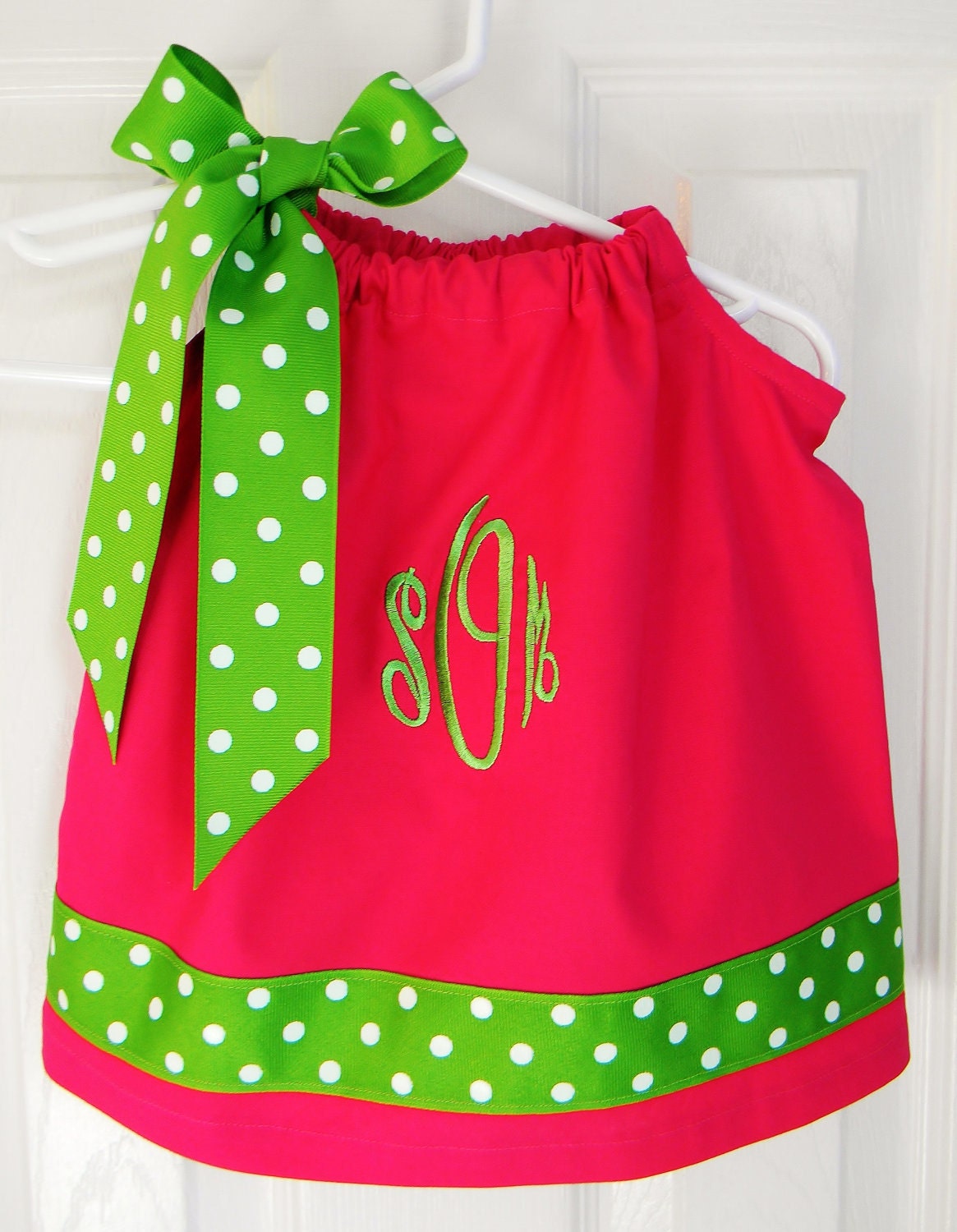 Monogrammed Pillowcase Dress in Pink and Lime Green