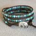 Turquoise mix Boho beaded leather wrap bracelet 'Salamandra's Treasure', good luck elephant bracelet, 3x Wrap bracelet, Chan Luu Style