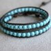 Swarovski Turquoise Pearl Boho beaded leather wrap bracelet, 2x Wrap bracelet, boho chic, blue, copper, Chan Luu style