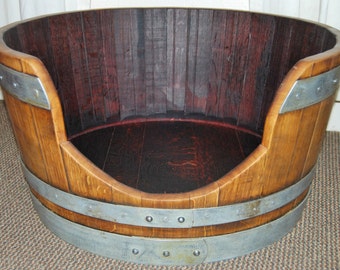 Cabernet Wine Barrel Pet Bed from Napa Valley, Wine Barrel Furniture for Dogs, Wine Barrel Furniture for Cats, Customized Engraved Name Tags