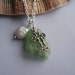 Green Bonfire Melted Scottish Sea Glass Necklace with Pearl and Cross Charm