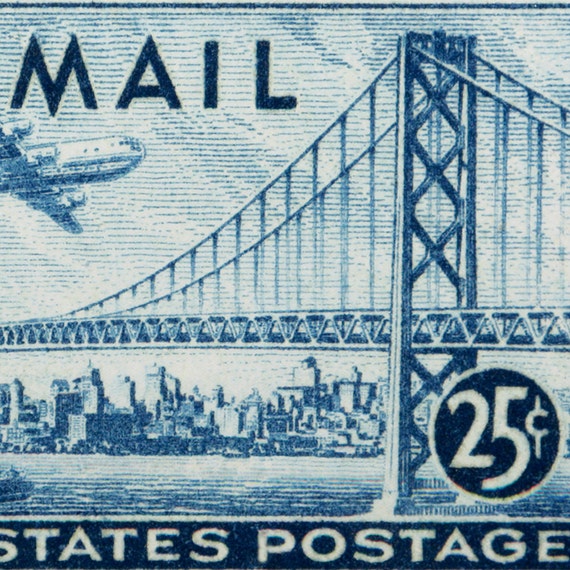 San Francisco Skyline on Airmail Postage Stamp from 1947