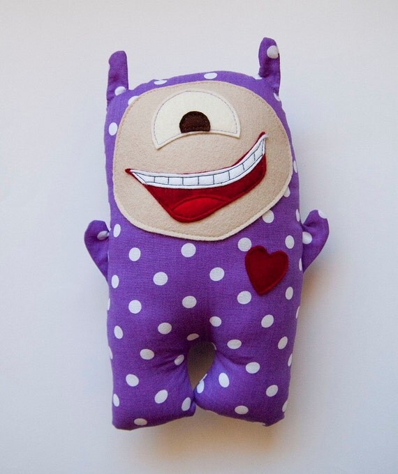 Items similar to Cool alien softie - purple polka dots, Baby boy gift ...