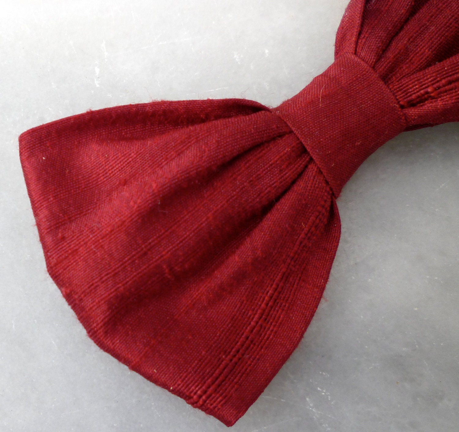 Rich Red Dupioni Silk Bow Tie Clip on pretied with strap