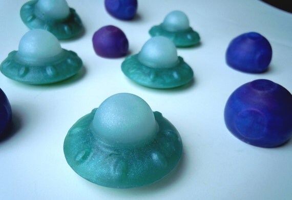 Space Ship UFO Meteor Soaps - Set of 3 Each - You Pick ONE Scent - Vegan blue orbit guest bath decorative alien