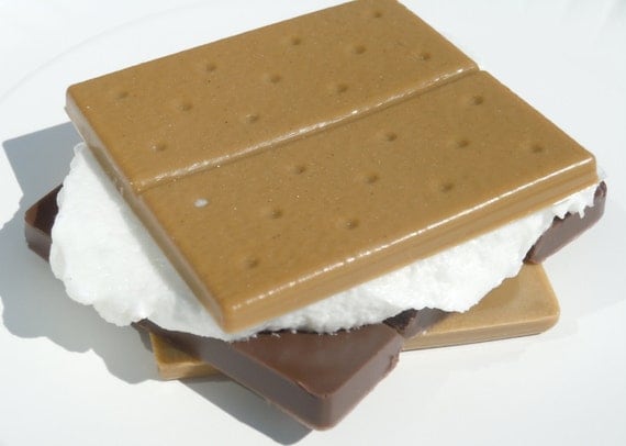 S'more Soap w/Marshmallow Scrub - Chocolate/Marshmallow Scent - vegan camping bath guest outdoor decorative